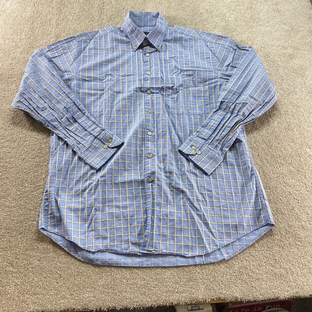 Scott Barber Button Down Shirt Mens XL Blue Yellow‎ Check Plaid 100% Cotton